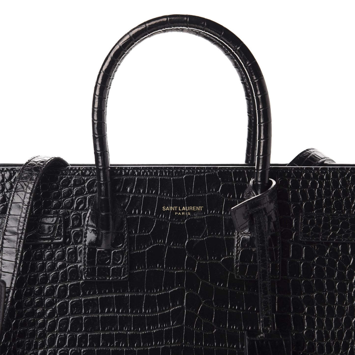 Calfskin Crocodile Embossed Baby Sac De Jour Black