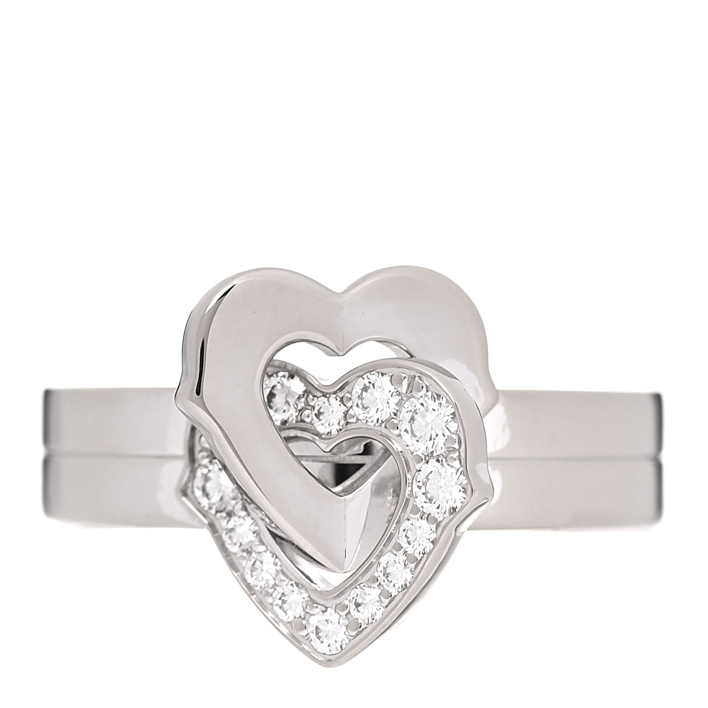 18K White Gold Diamond Double Heart Ring 51 5.75