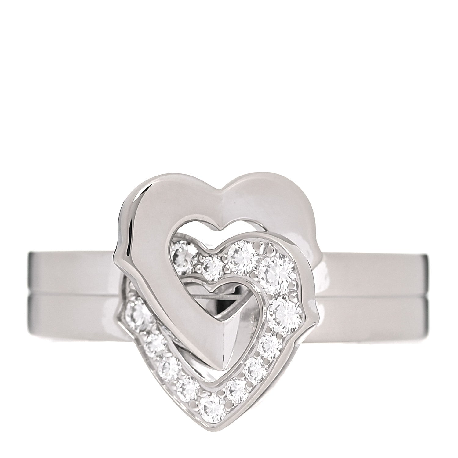 Cartier 18K White Gold Diamond Double Heart Ring 51 5.75 1 of 5