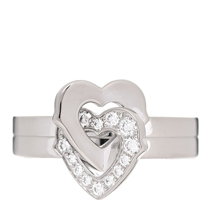 Cartier 18K White Gold Diamond Double Heart Ring 51 5.75 1 of 5