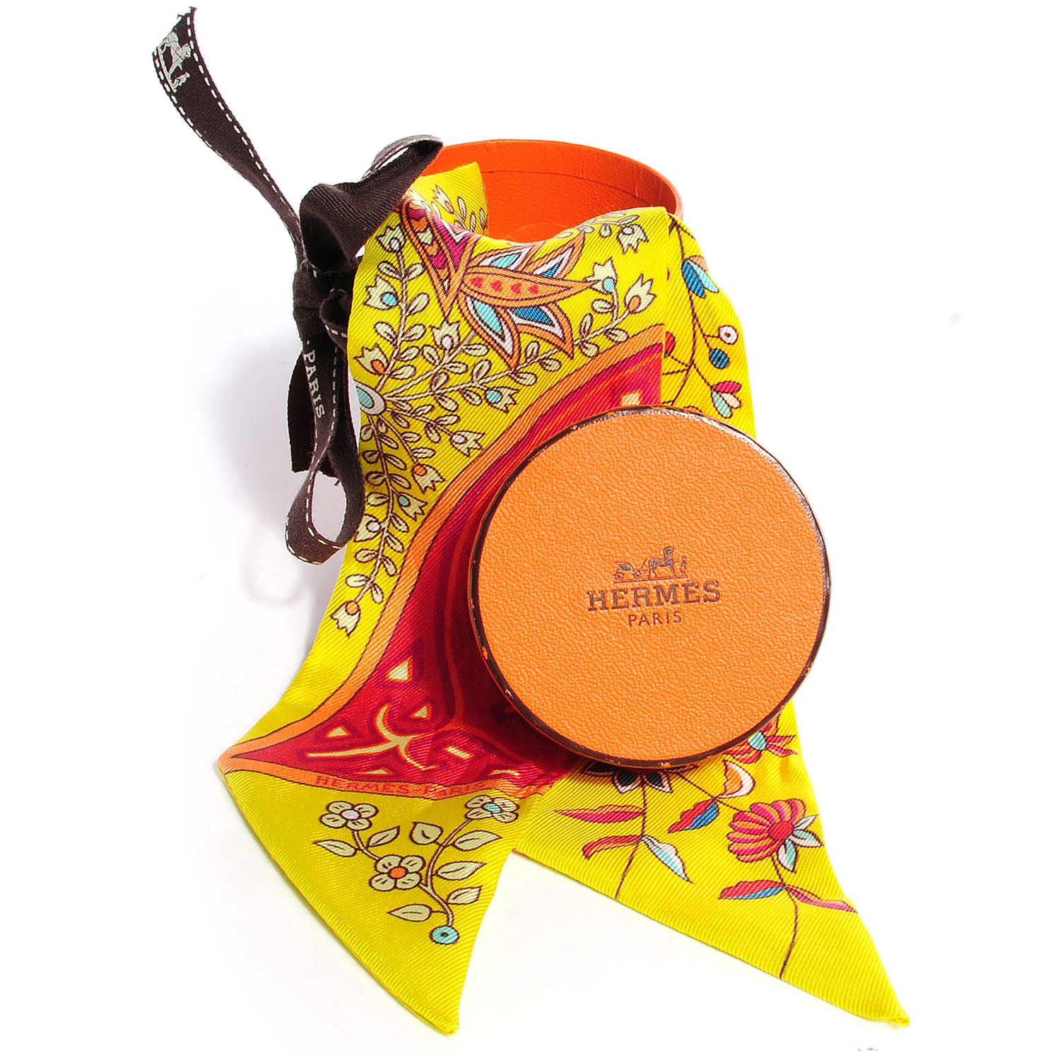 Hermes Silk L'Arbre De Vie Twilly Jaune Fluo Canard Rose 3 of 5