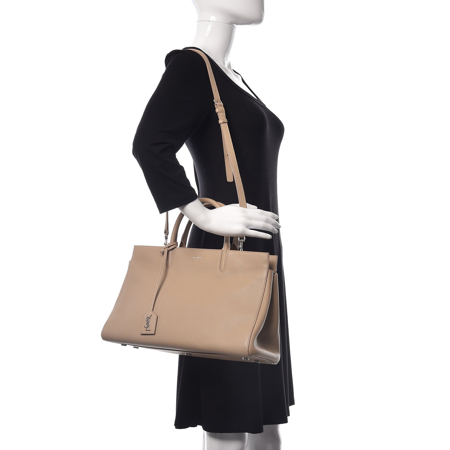 Saint Laurent Calfskin Medium Rive Gauche Cabas Dark Beige 2 of 16