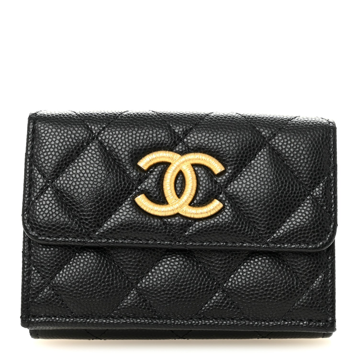 Chanel Caviar Quilted Textured CC Tri-Fold Flap Wallet Black 1 of 10