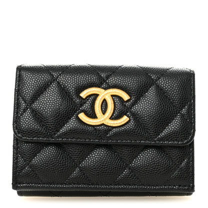Chanel Caviar Quilted Textured CC Tri-Fold Flap Wallet Black 1 of 10