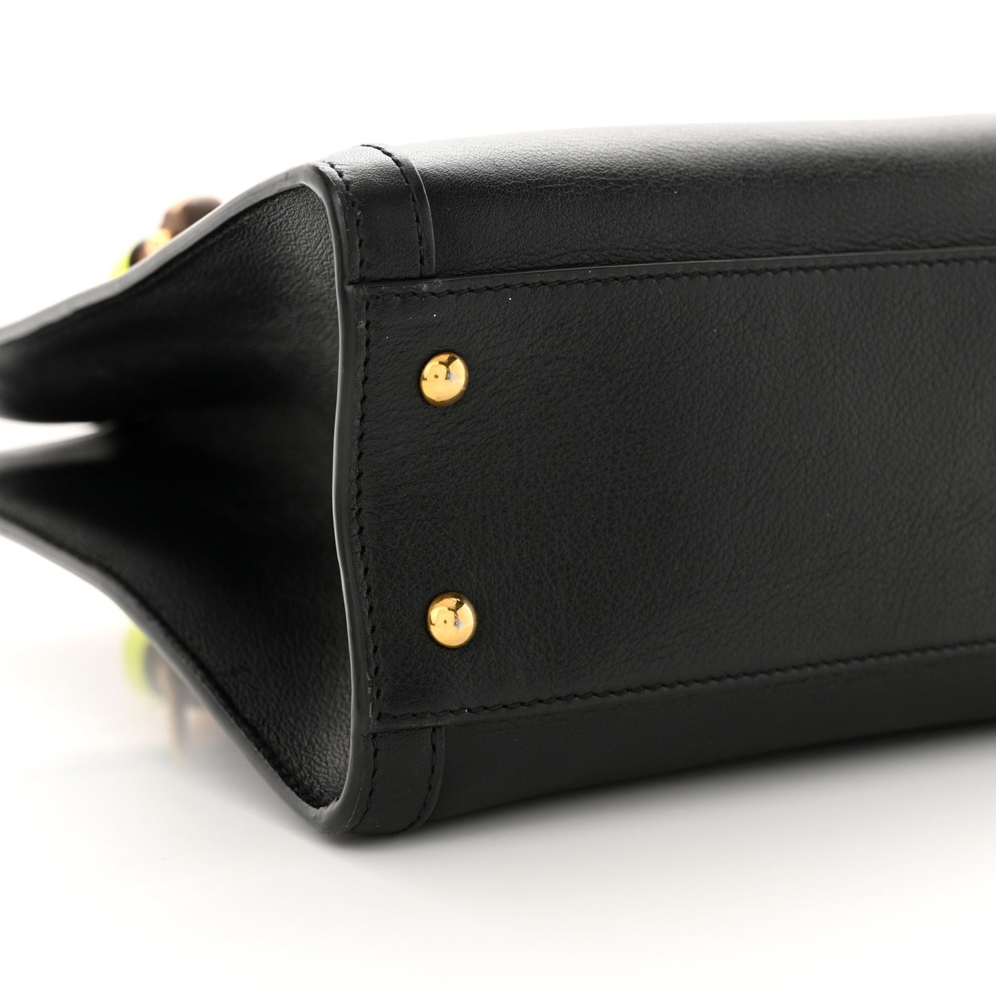 Calfskin Small Diana Tote Bag Black Yellow Fluo