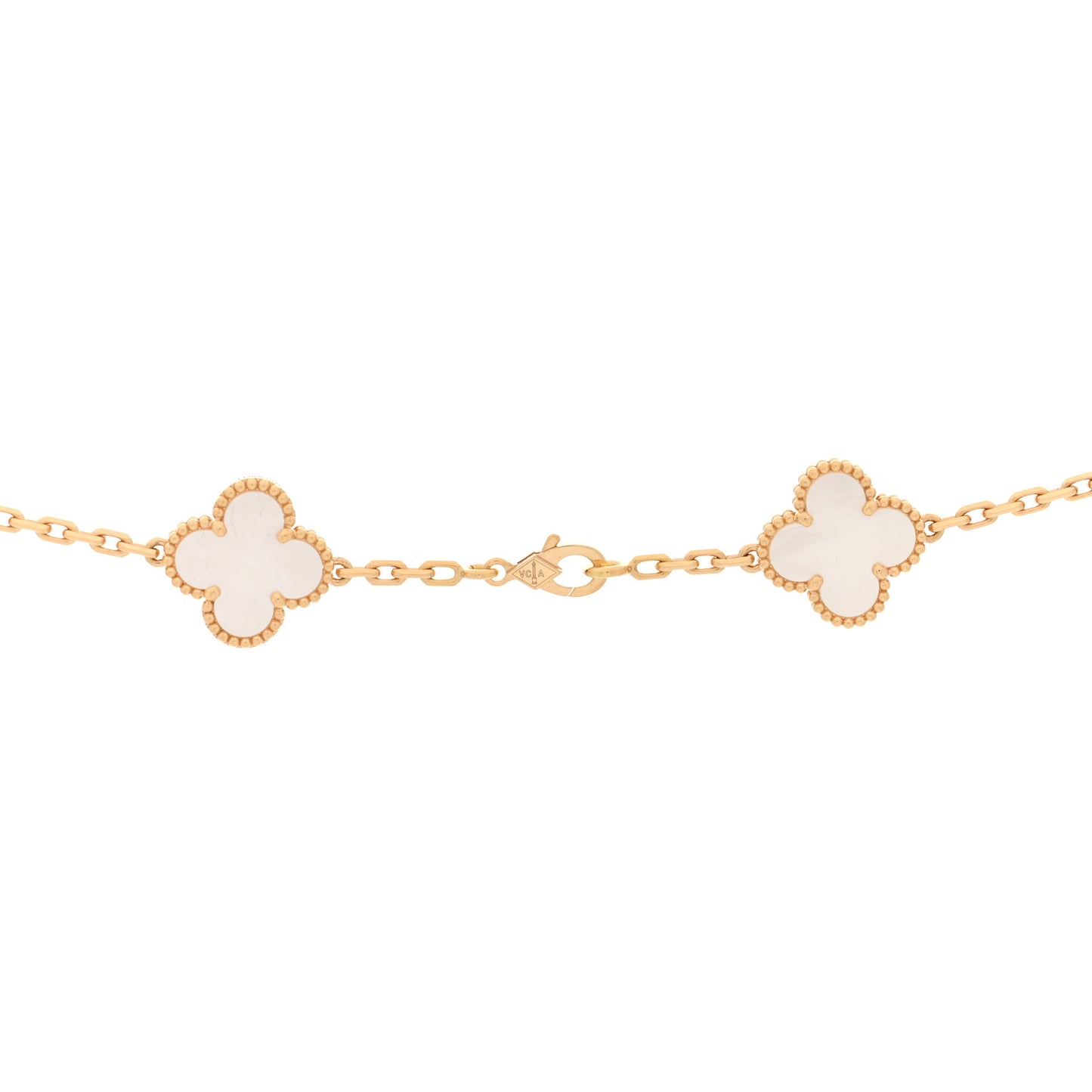 18K Yellow Gold Mother of Pearl 20 Motifs Vintage Alhambra Necklace