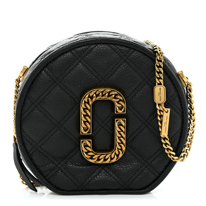 Marc Jacobs Grained Calfskin Quilted The Status Round Crossbody Black 1 of 10