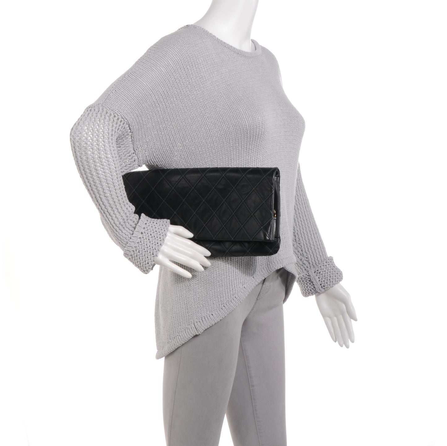 Calfskin Stitched Thin City Clutch Black
