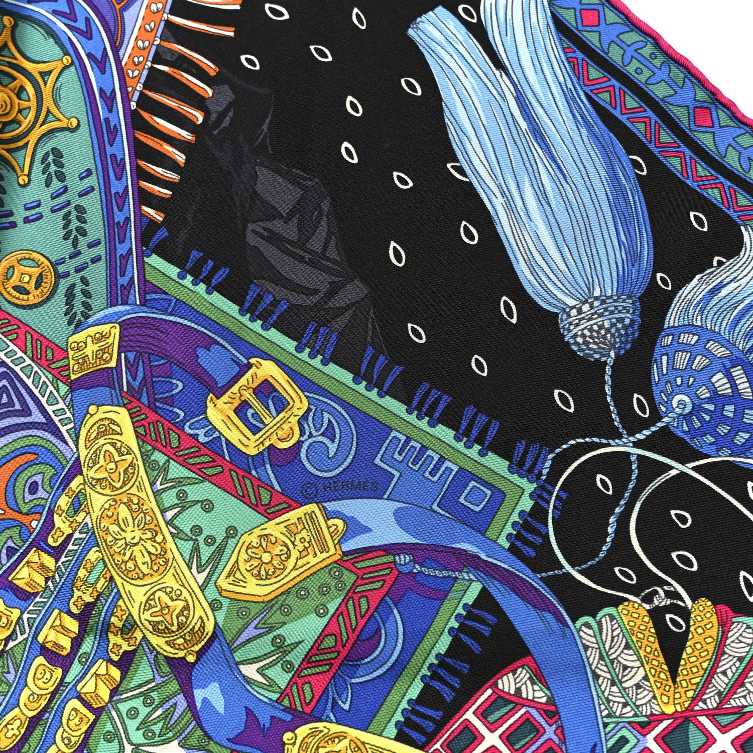 Hermes Silk Cavaliers du Caucase Scarf 90 Black Bleu Vert 4 of 5