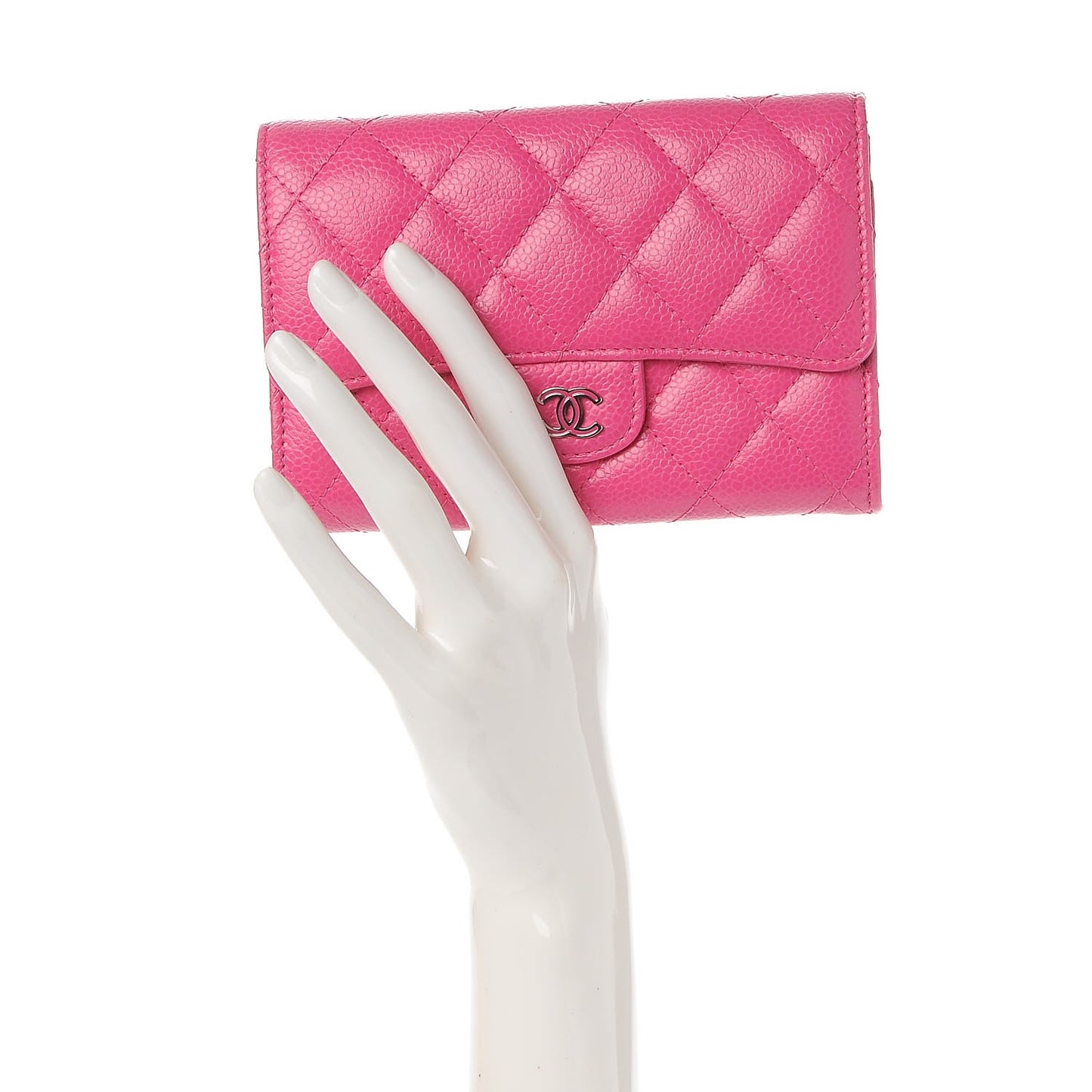 Caviar Quilted Small Flap Wallet Pink