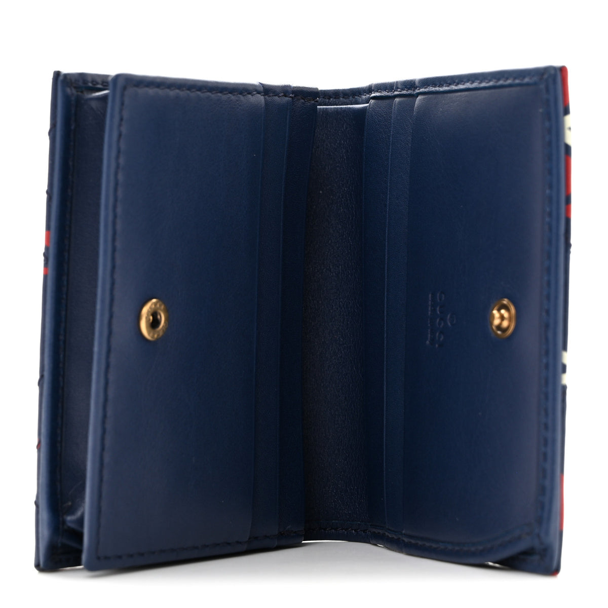 Gucci Calfskin Matelasse GucciGhost GG Marmont Card Case Blue Agata Hibiscus Red 5 of 9