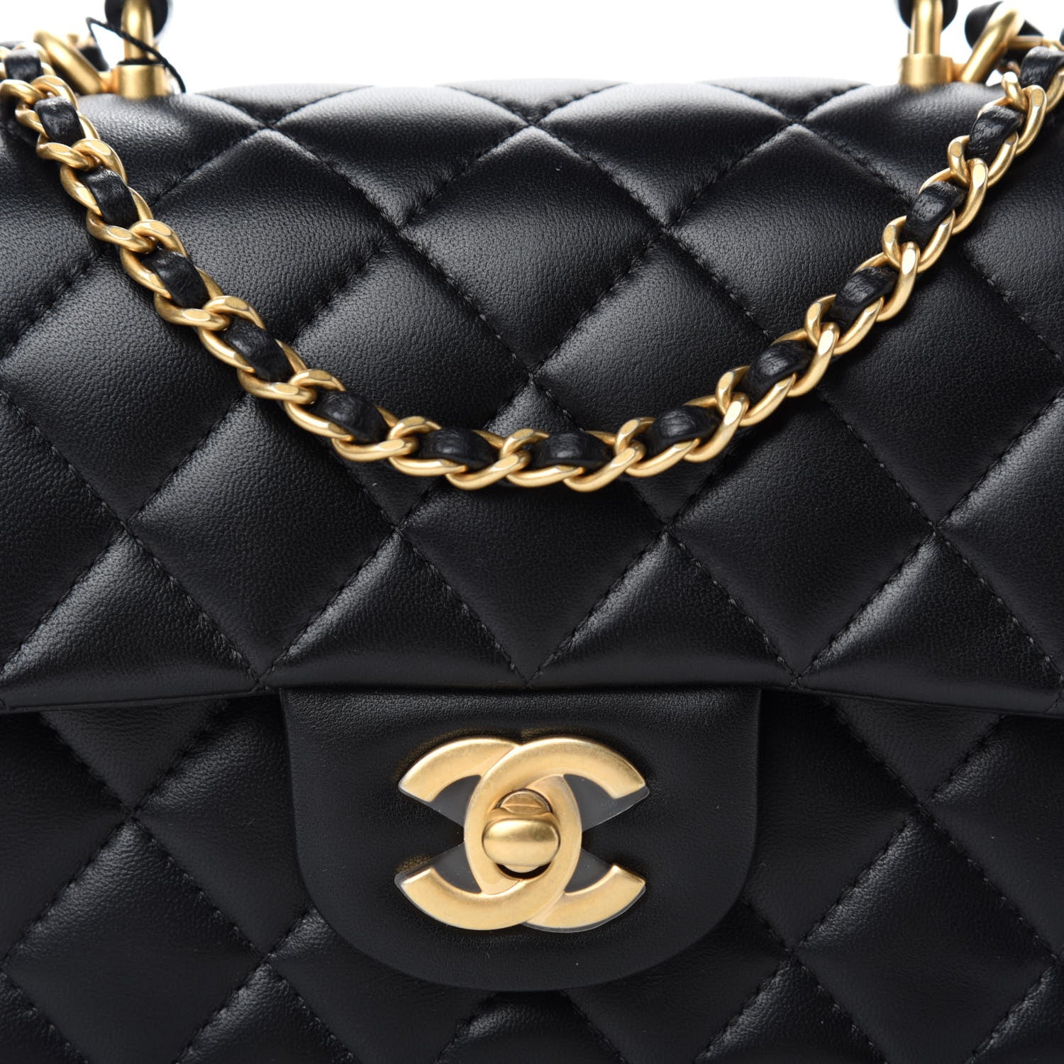 Chanel Lambskin Quilted Mini Top Handle Rectangular Flap Black 10 of 11