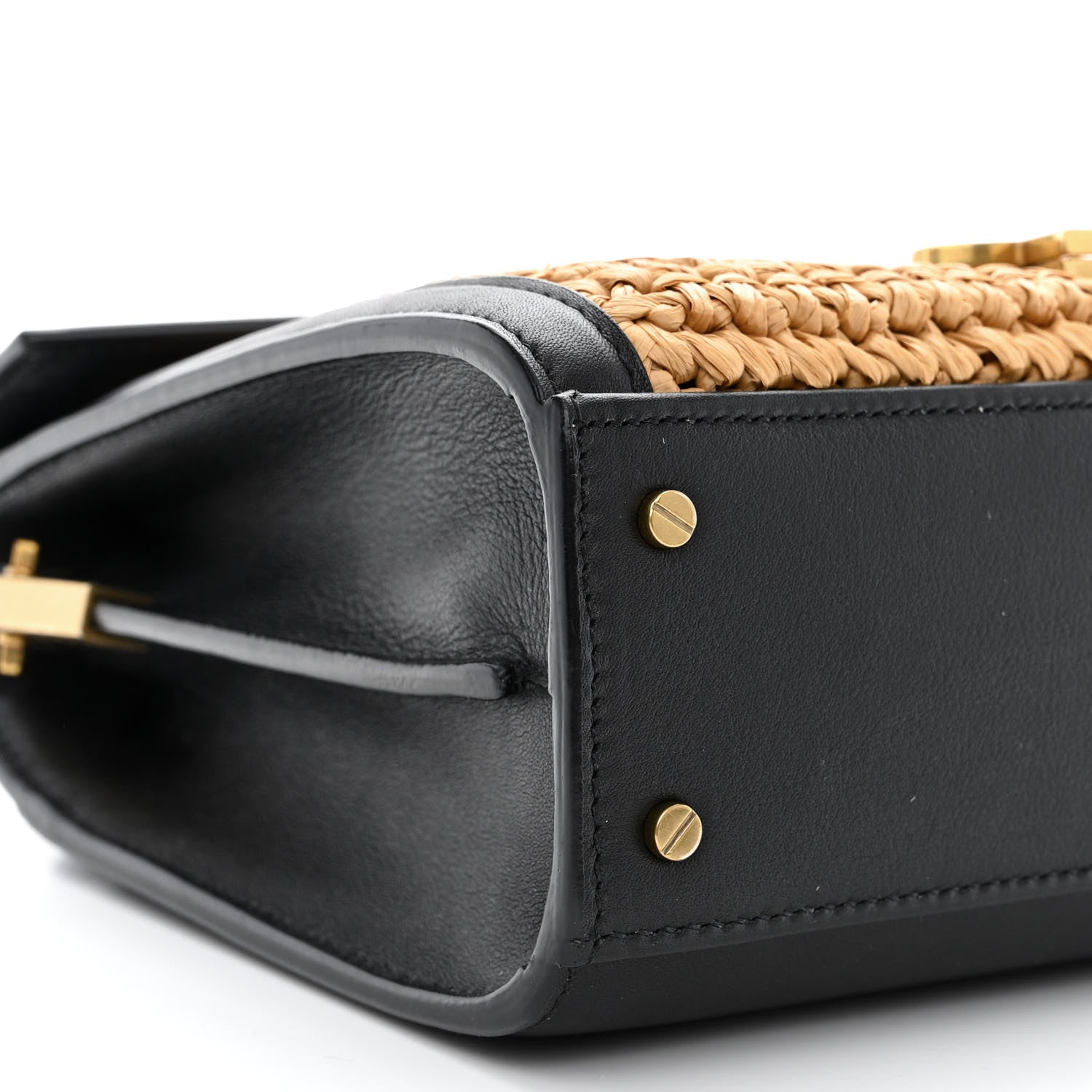 Saint Laurent Raffia Calfskin Mini Classic Monogram Cassandra Top Handle Black Natural 9 of 11