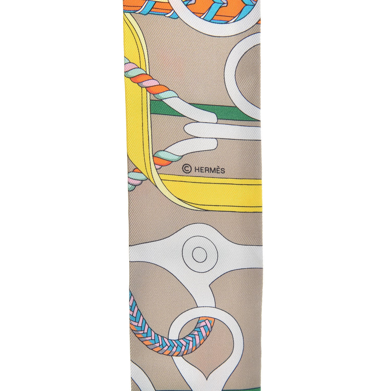 Hermes Silk Panoplie Equestre Twilly Beige Jaune Vif Or 3 of 4