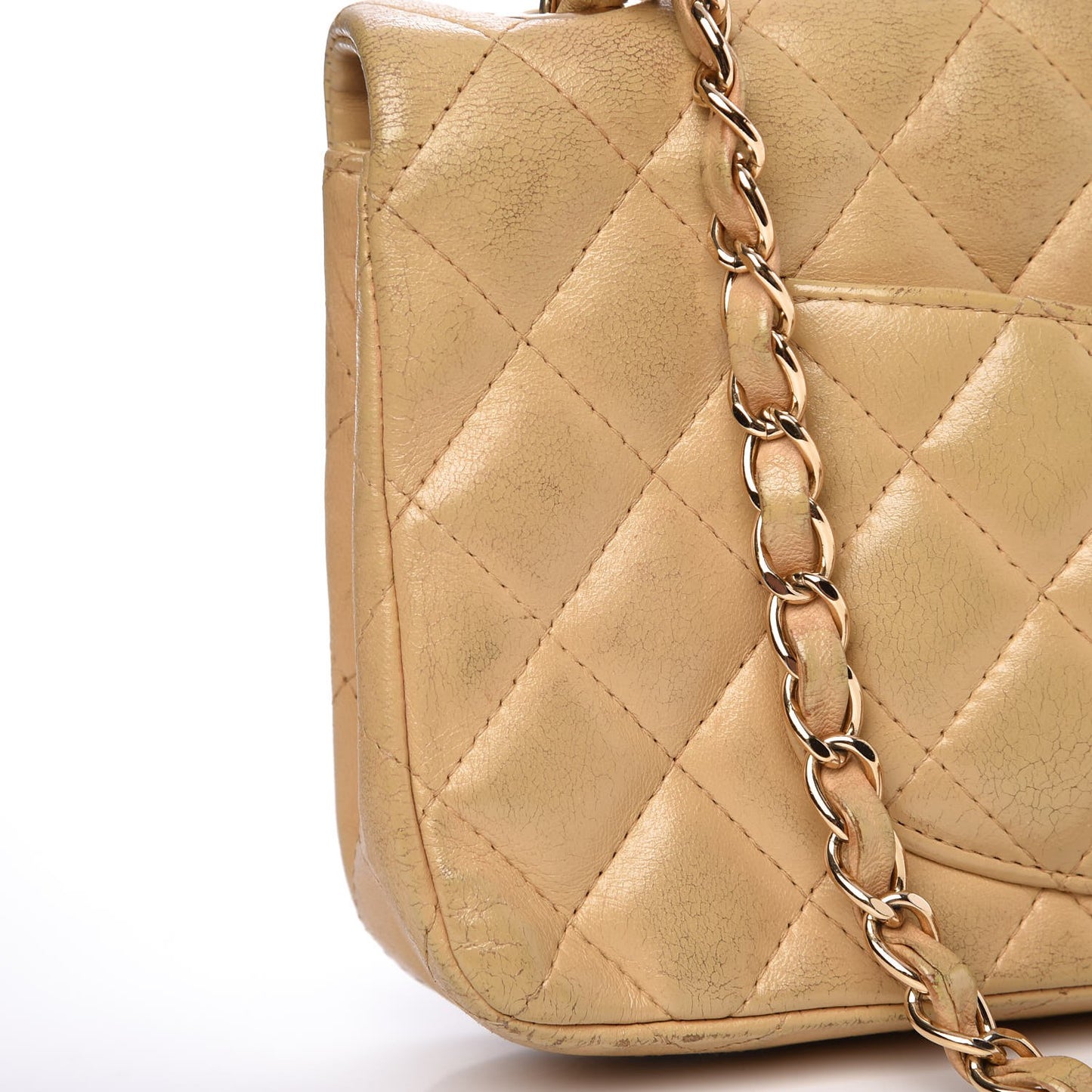 Lambskin Quilted East West Flap Beige
