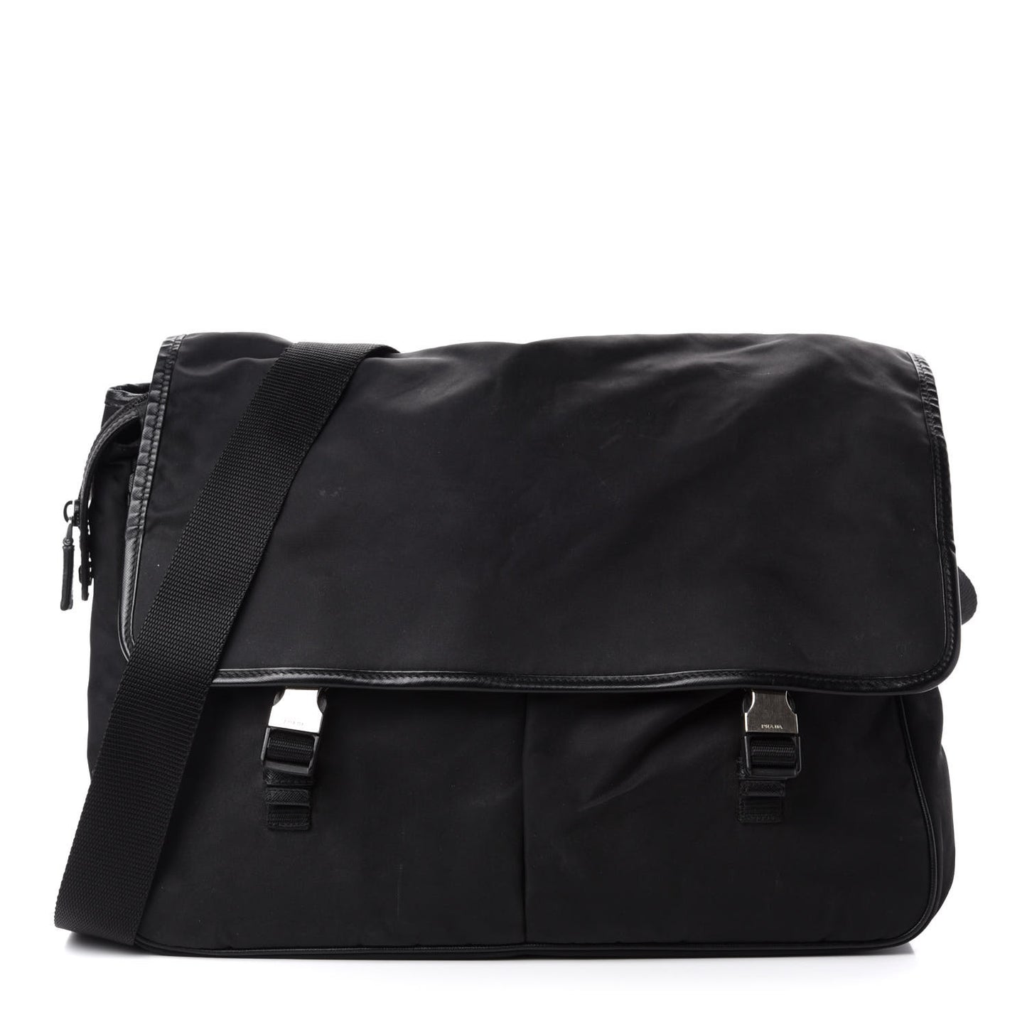 Tessuto Nylon Saffiano Logo Messenger Bag Black