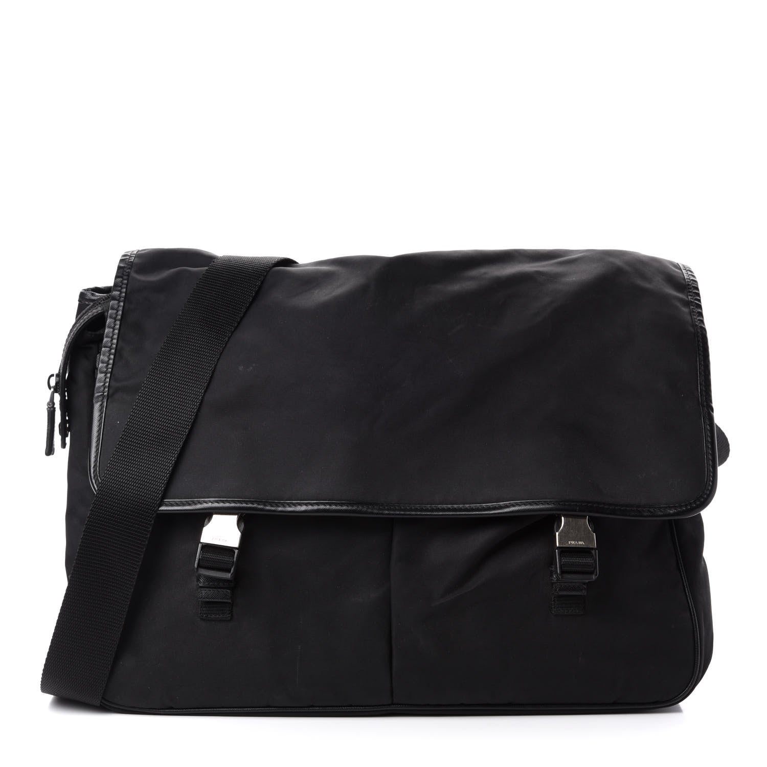 Prada Tessuto Nylon Saffiano Logo Messenger Bag Black 1 of 10
