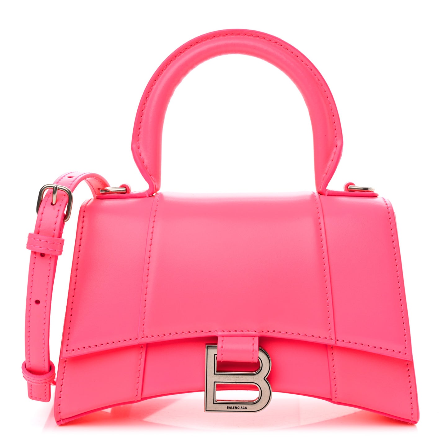 Shiny Box Calfskin Hourglass Top Handle Bag XS Fluo Pink