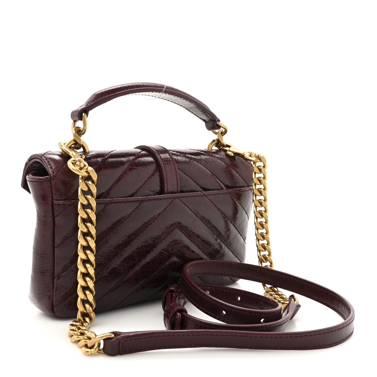 Shiny Calfskin Matelasse Chevron Monogram Mini College Bag Deep Hot Wine