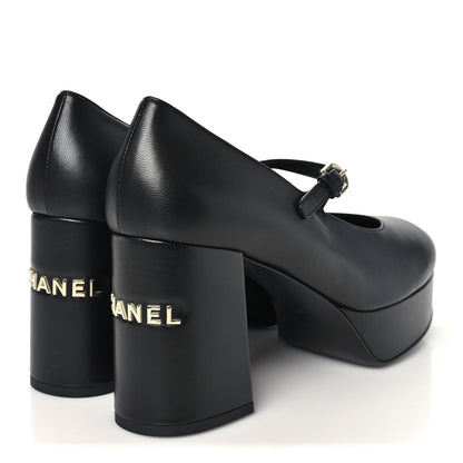Chanel Lambskin Mary Jane Platform Pumps 38.5 Black 5 of 10