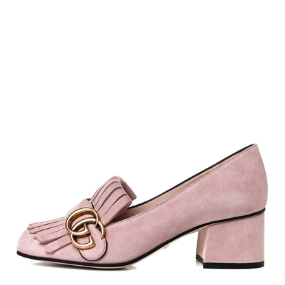 Gucci Kid Scamosciato GG Marmont Fringe 50mm Loafer Pumps 35 Crystal Pink 1 of 14
