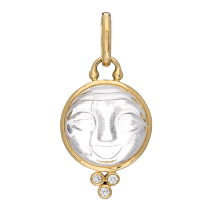 Temple St. Clair 18K Yellow Gold Diamond Rock Crystal 15mm Moonface Pendant 1 of 3