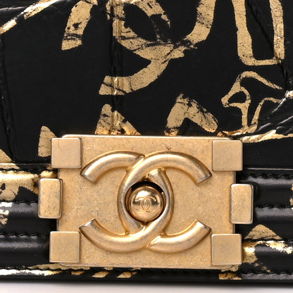 Chanel Calfskin Crocodile Embossed Graffiti Cocodile Small Boy Flap Black Gold 8 of 11
