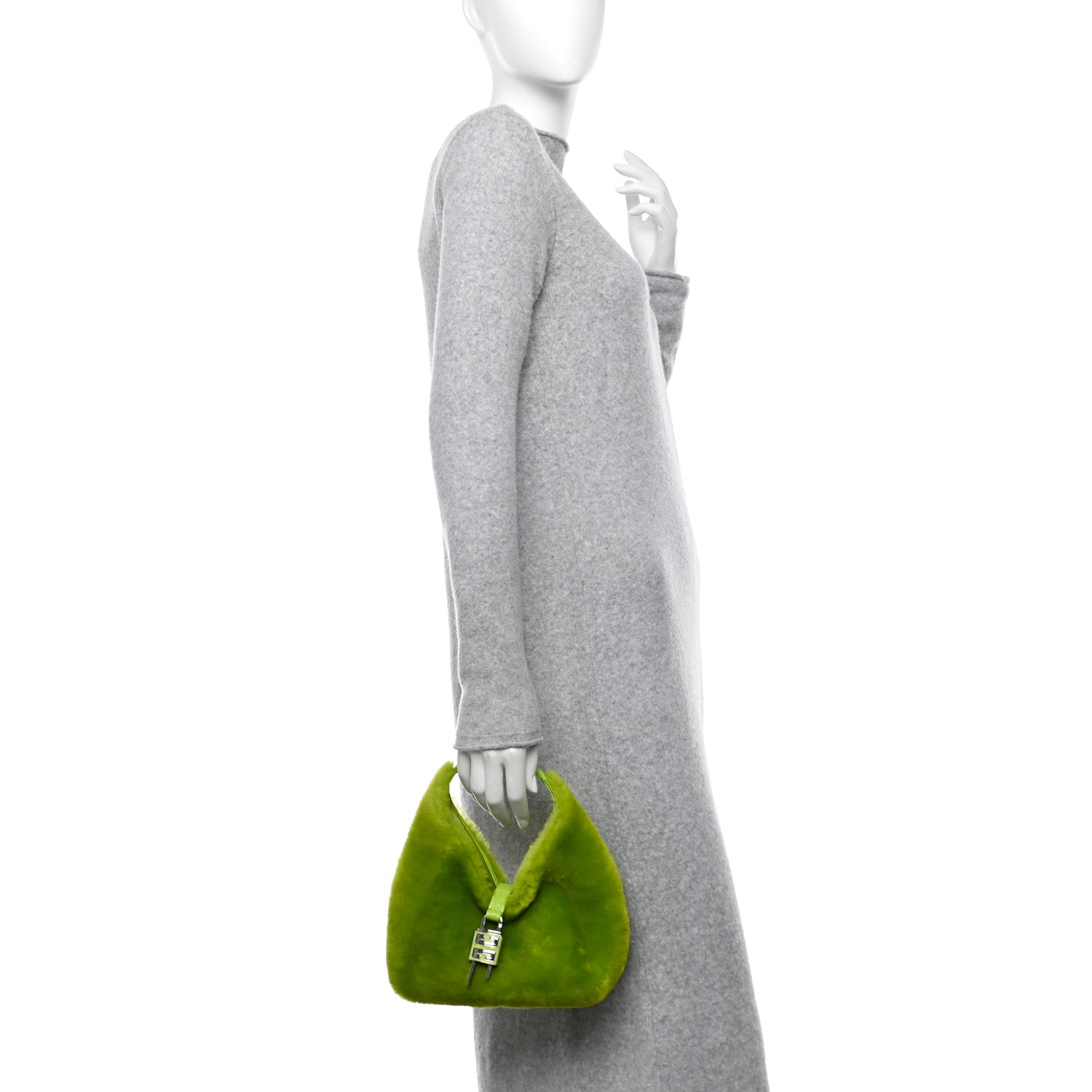 Givenchy Shearling Crocodile Embossed Calfskin Mini G-Hobo Citrus Green 2 of 9