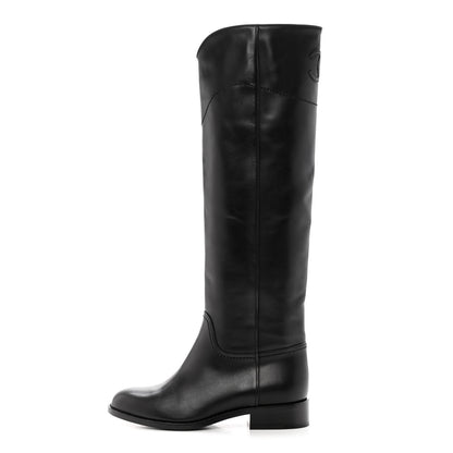 Chanel Calfskin Ascot Knee High CC Boots 37 Black 1 of 10