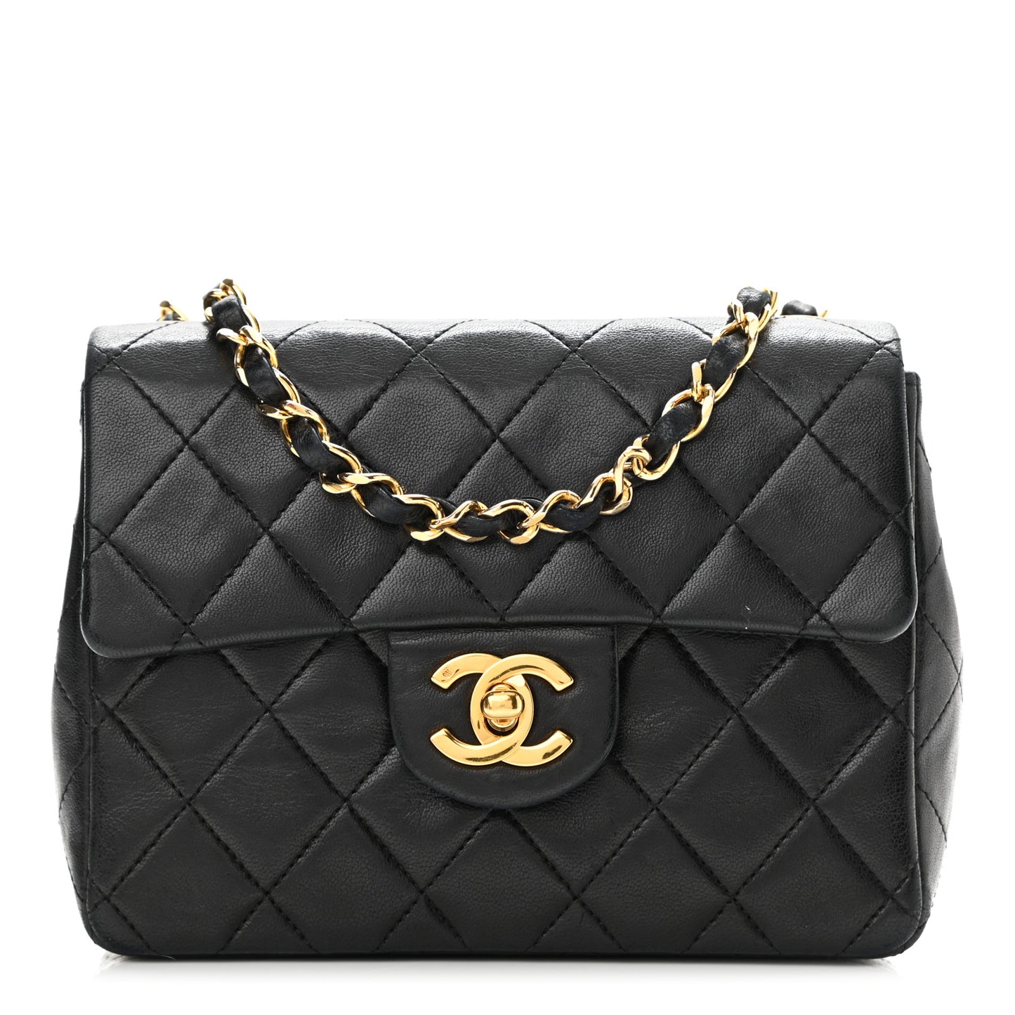 Lambskin Quilted Mini Square Flap Bag Black