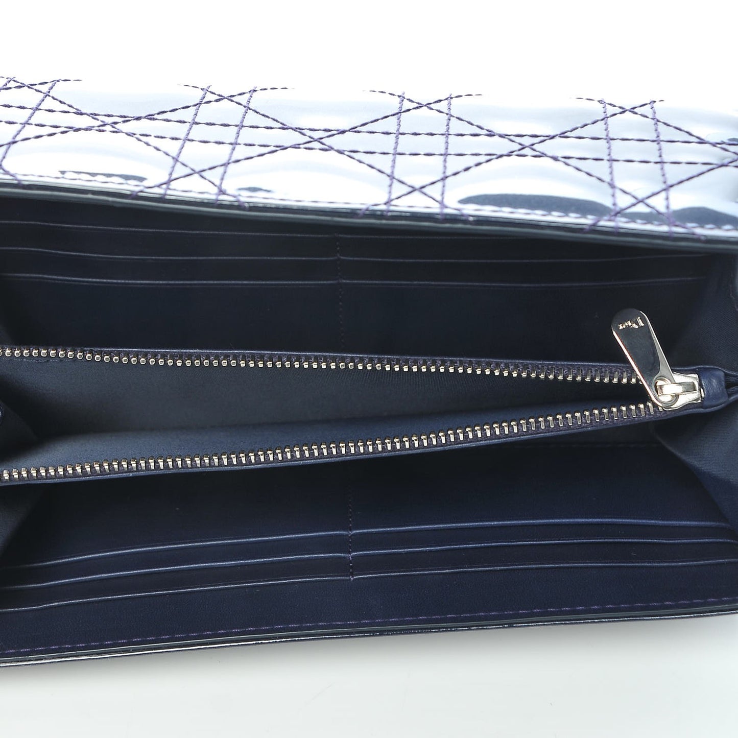 Patent Cannage Lady Dior Rendezvous Wallet On Chain Blue Nuit