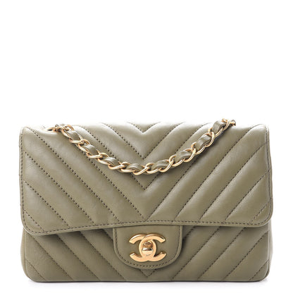 Chanel Calfskin Chevron Quilted Mini Rectangular Flap Khaki 1 of 8