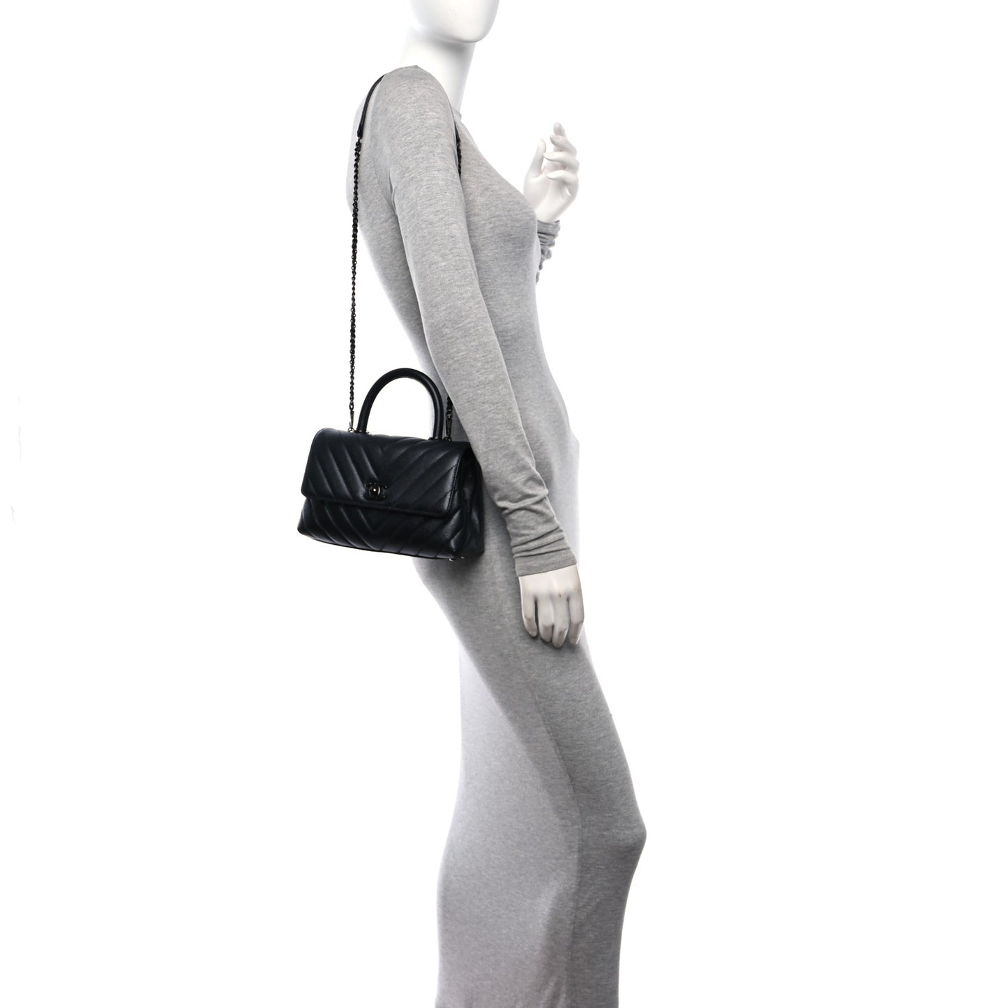 Caviar Chevron Quilted Mini Coco Handle Flap So Black