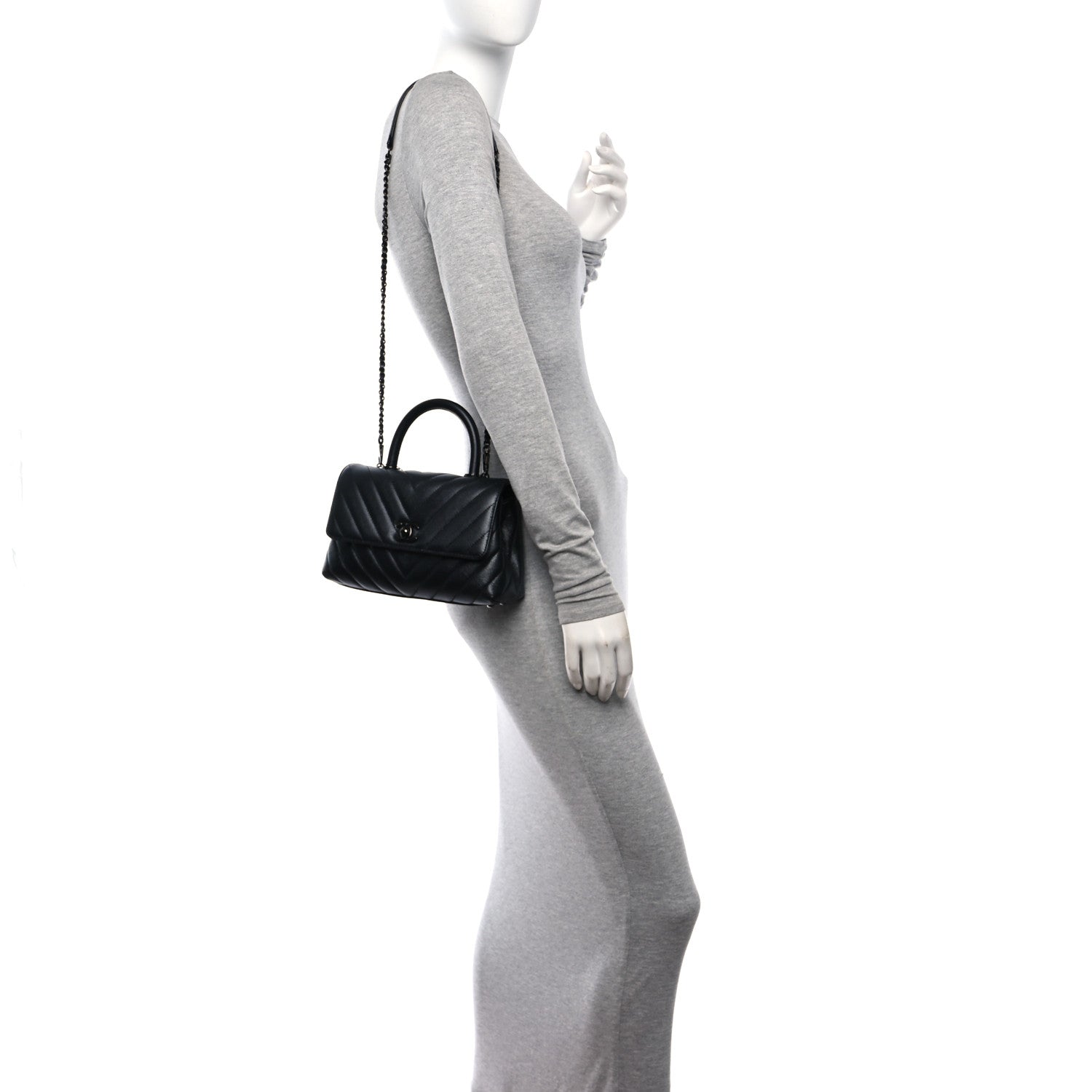 Chanel Caviar Chevron Quilted Mini Coco Handle Flap So Black 2 of 9