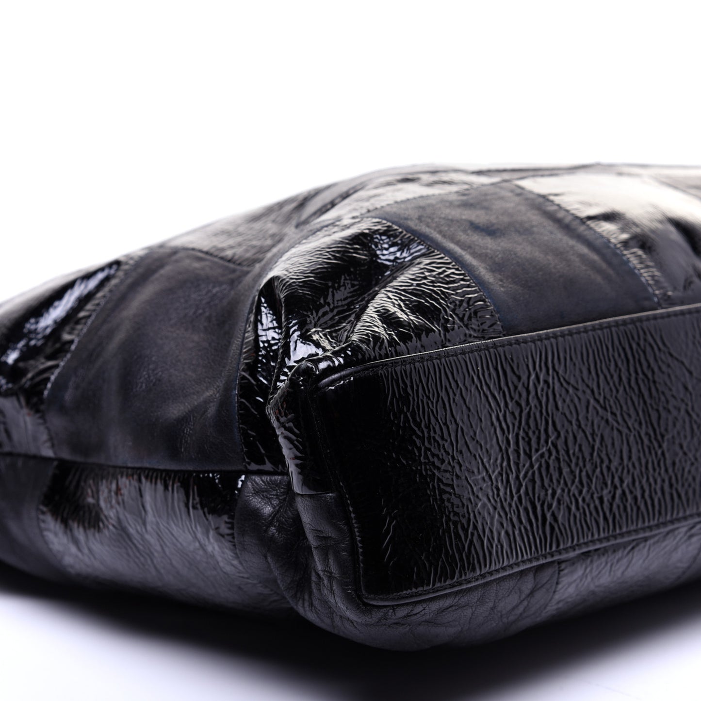 Patent Calfskin Patchwork Brooklyn Tote Black