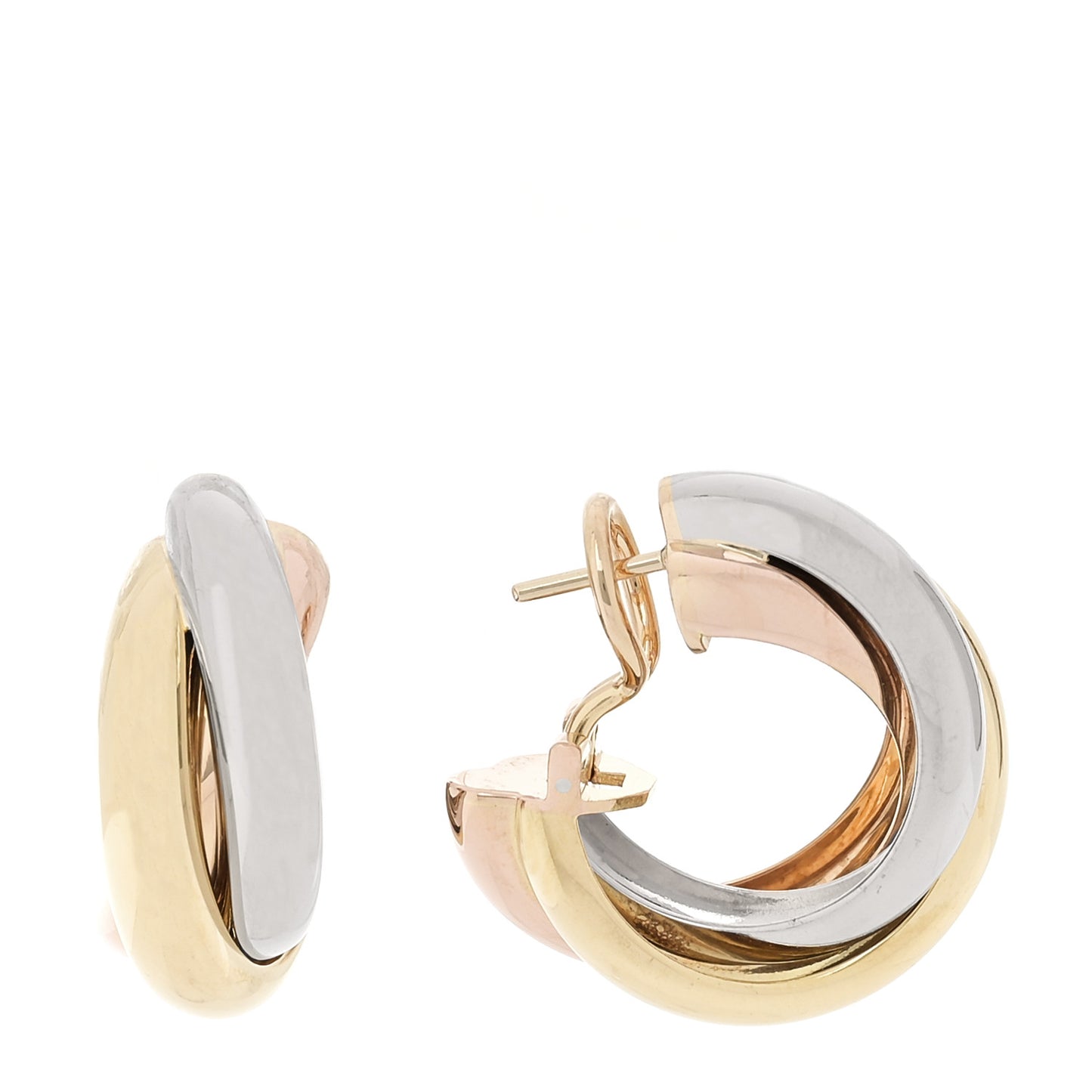 18K Pink Yellow White Gold Classic Trinity Hoop Earrings