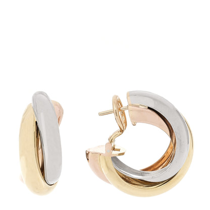 Cartier 18K Pink Yellow White Gold Classic Trinity Hoop Earrings 1 of 4