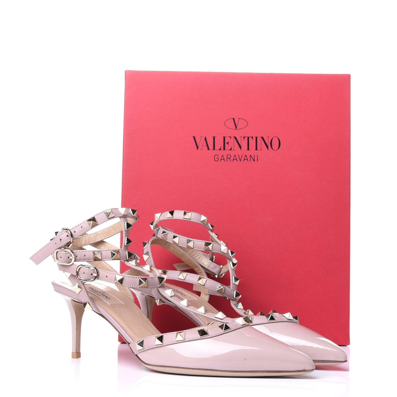 Valentino Garavani Patent Nappa Rockstud Ankle Strap 65mm Pumps 40.5 Poudre 9 of 9