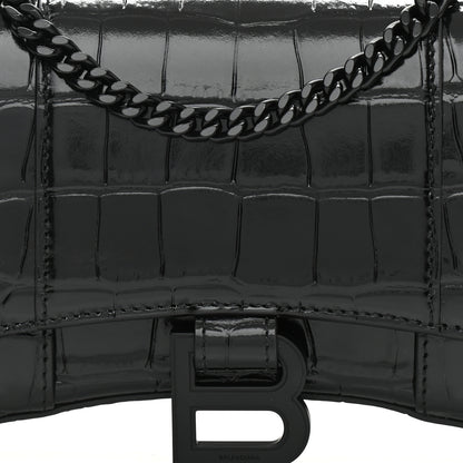 Balenciaga Shiny Calfskin Monochrome Crocodile Embossed Hourglass Chain Bag Black 7 of 9