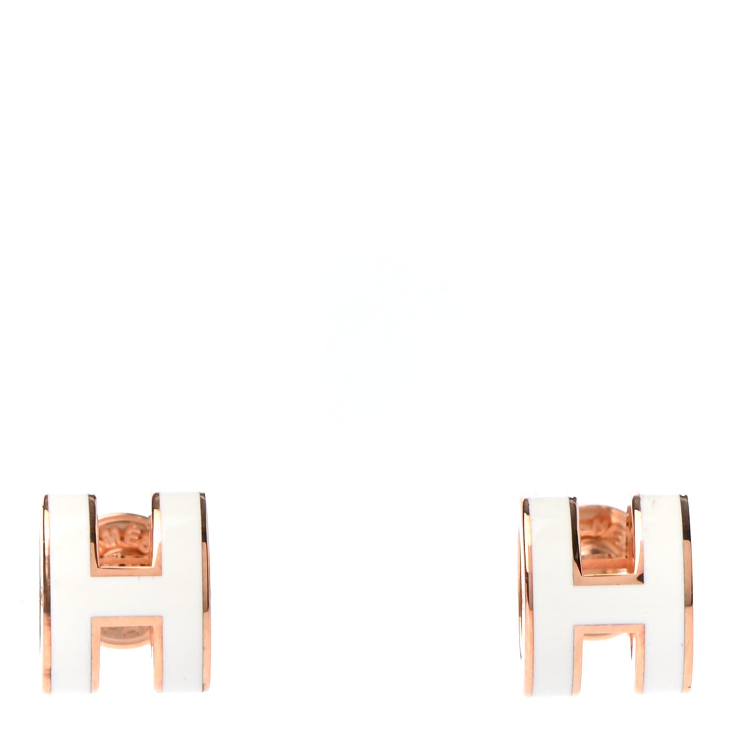 Hermes Rose Gold Lacquered Mini Pop H Earrings White 1 of 4