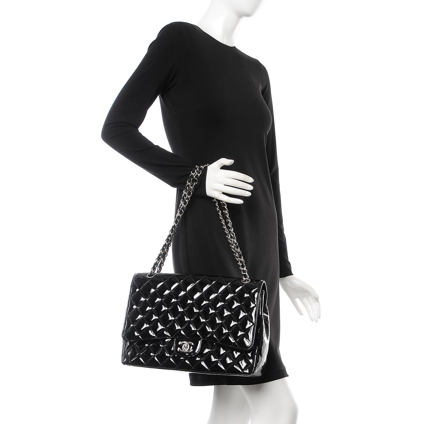 Patent Quilted Maxi Single Flap Black