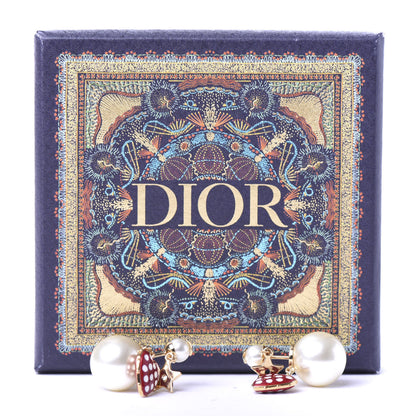 Christian Dior Pearl Heart Dioramour Tribal Earrings Gold Red 5 of 5