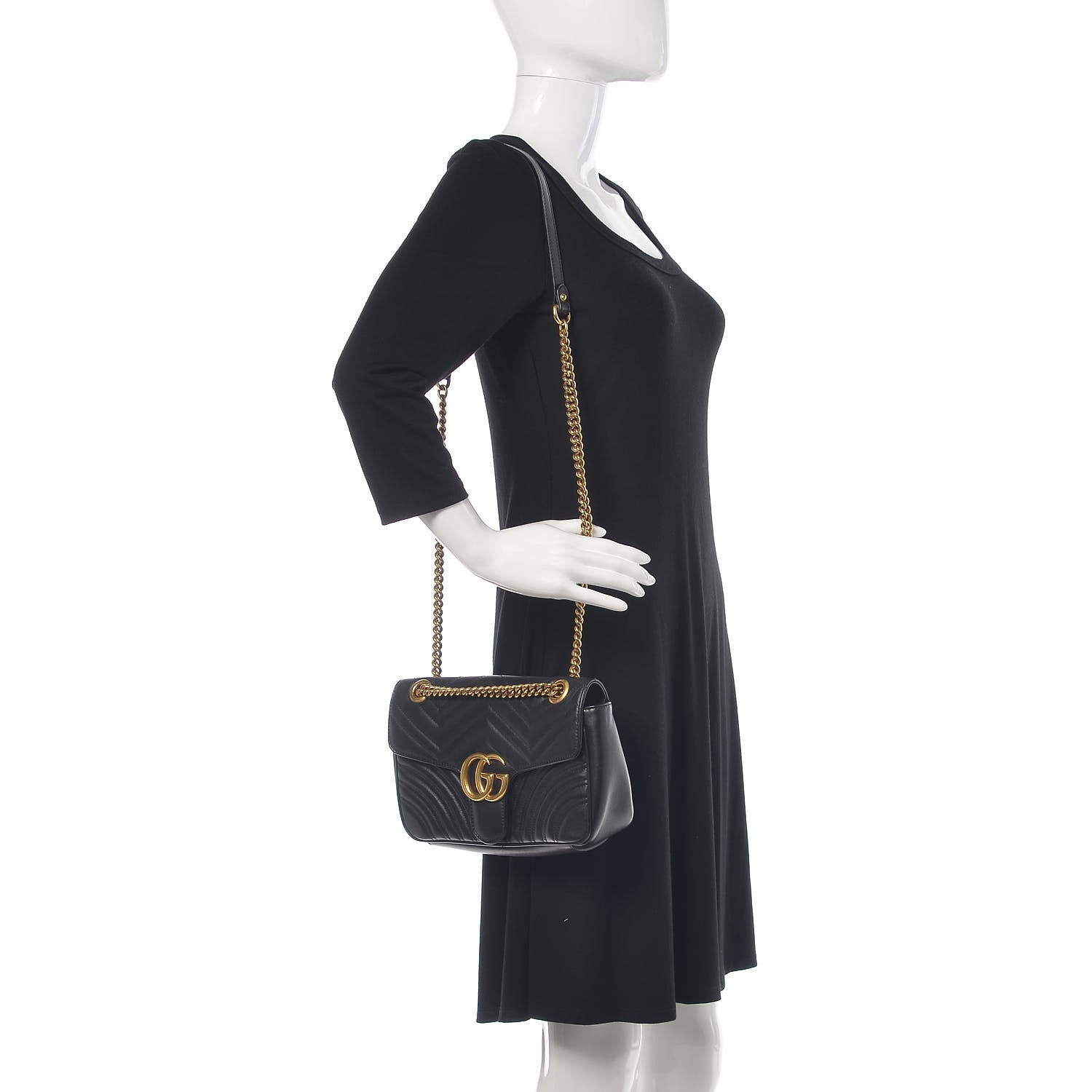 Gucci Calfskin Matelasse Small GG Marmont Shoulder Bag Black 2 of 14