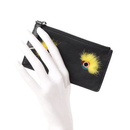 Fendi Vitello Dolce Mink Fur Hypnoteyes Zip Card Holder Black Yellow 2 of 8