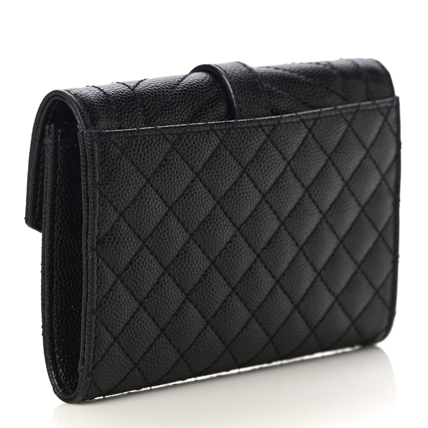Saint Laurent Grain De Poudre Textured Mixed Matelasse Triquilt Small Monogram Envelope Wallet Black 3 of 10