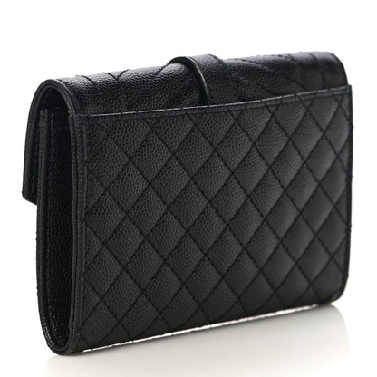 Saint Laurent Grain De Poudre Textured Mixed Matelasse Triquilt Small Monogram Envelope Wallet Black 3 of 10
