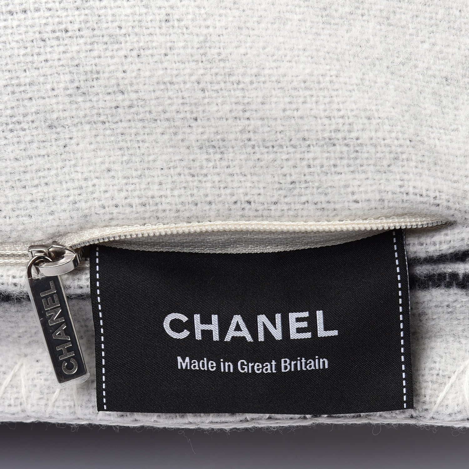 Chanel Merino Wool Cashmere CC Pillow Black Beige 3 of 3