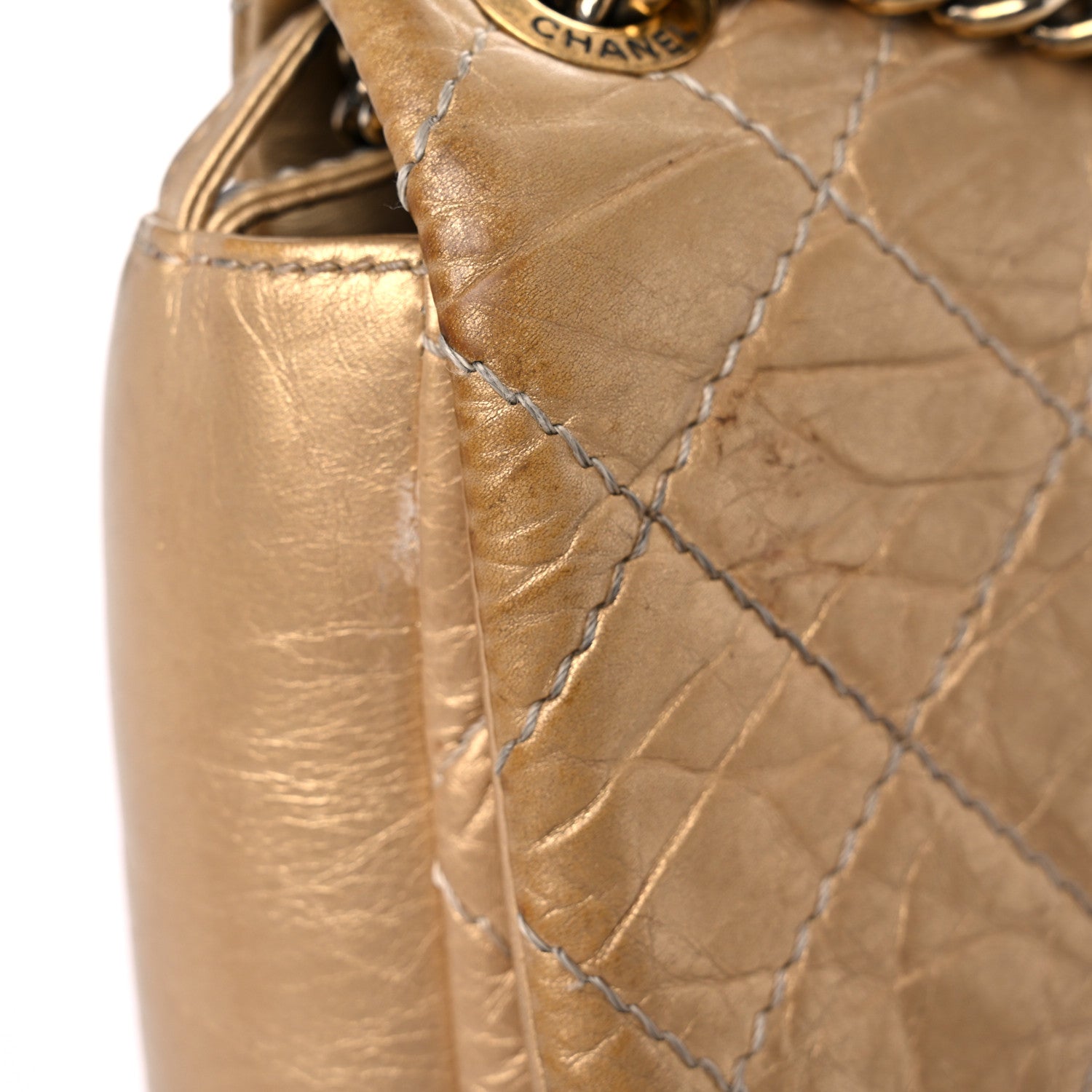 Chanel Metallic Aged Calfskin Quilted CC Square Flap Light Gold 27 of 33