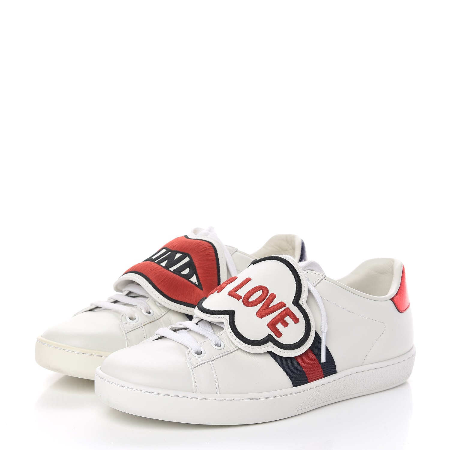 Gucci Calfskin Ayers Blind For Love Embroidered Womens Ace Sneakers 36.5 White 3 of 12
