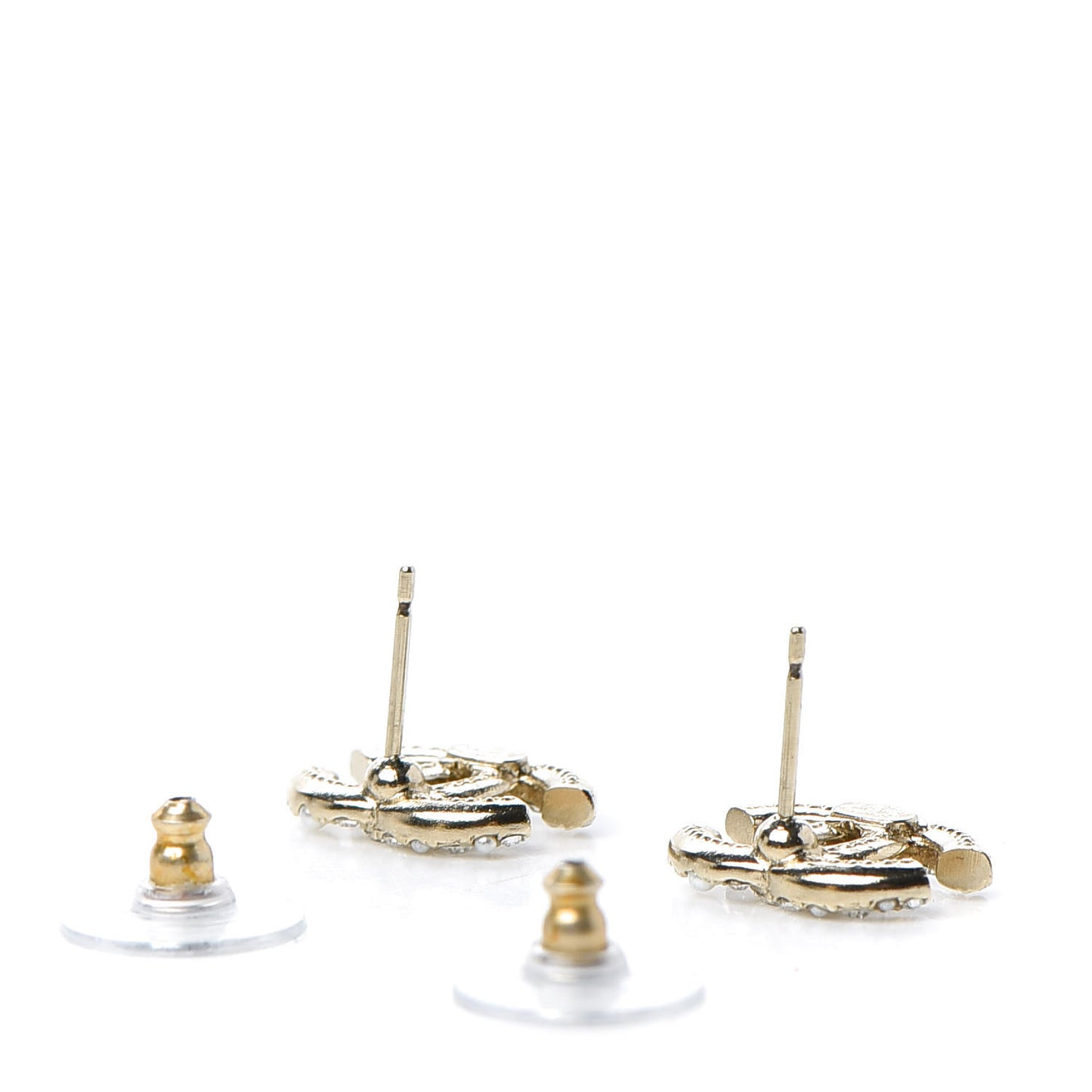 Crystal Pearl Caviar CC Stud Earrings Gold